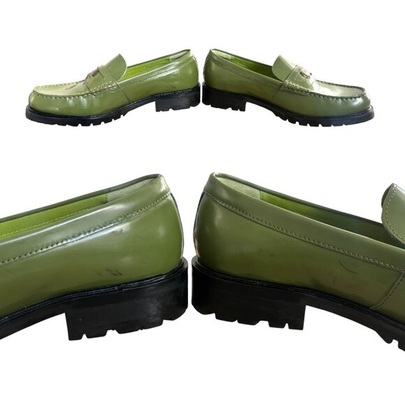 FREE PEOPLE GREEN LEATHER CHUNKY PENNY LOAFERS SIZE 8/38 LIKE NEW - Picture 5 of 6